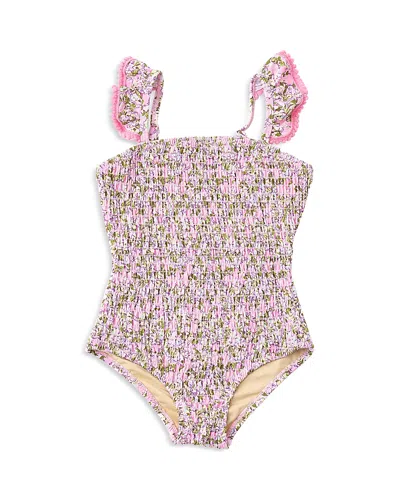 Shade Critters Girls' Blushing Blooms Smocked One Piece Swimsuit - Little Kid, Big Kid In Multi