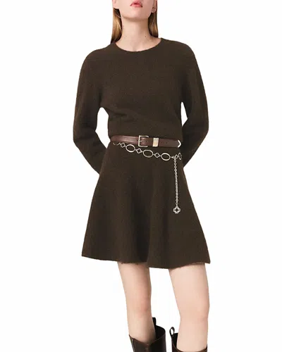 Maje Short Yak Blend Dress In Brown