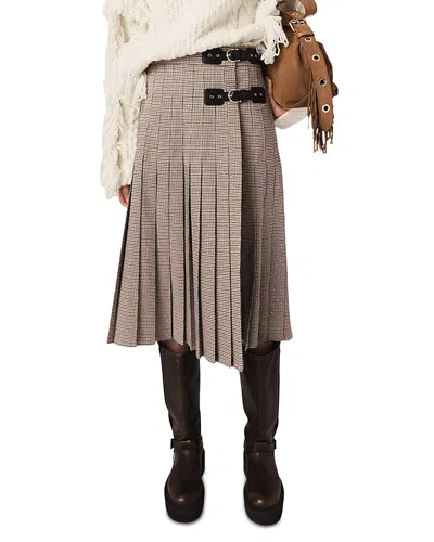 Maje Jeligora Houndstooth Pleated Skirt In Brown
