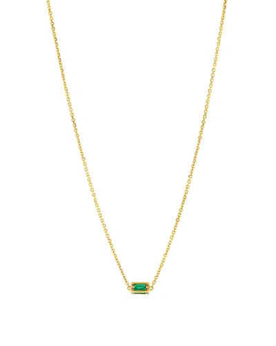 Suzanne Kalan Emerald Baguette Block Chain Charm Pendant Necklace In 18k Yellow Gold, 18 In Gold