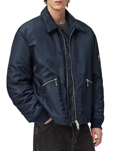 Allsaints Mens Fallon Oversized Shell Bomber Jacket Moonlit Blue