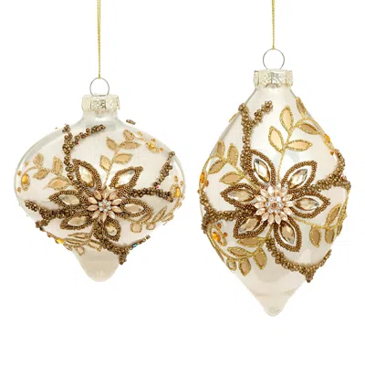 Mark Roberts Glass Jeweled Floral Jeweled Ornament, Set Of 6 In Multi