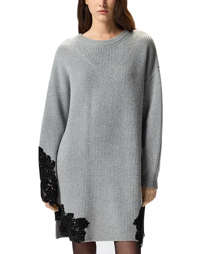 Pinko Stretch Wool Blend Dress With Lace In Gray