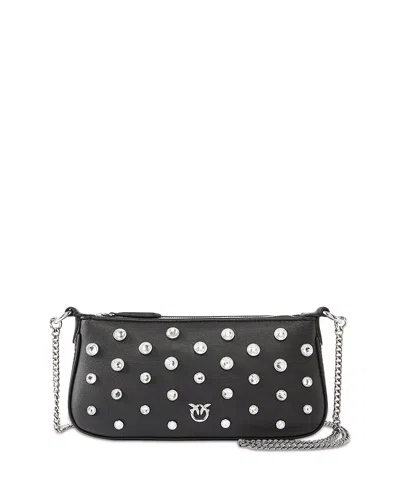 Pinko Petit Sac Porté Épaule Mini Half Moon Baguette En Cuir À Strass In Black