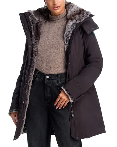 Save The Duck Faux Fur Trim Hooded Coat In Black