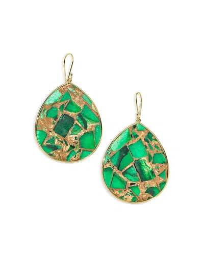 Ippolita 18k Yellow Gold Pol Rc Bronze Dyed Green Quartz Slice Large Teardrop Drop Earrings In Multi