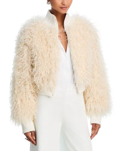 Norma Kamali Faux Fur Turtleneck Bomber Jacket In White