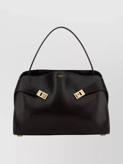 Ferragamo Structured Handbag With Fold-over Design And Gold-tone Hardware