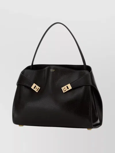 Ferragamo Structured Handbag With Fold-over Design And Gold-tone Hardware