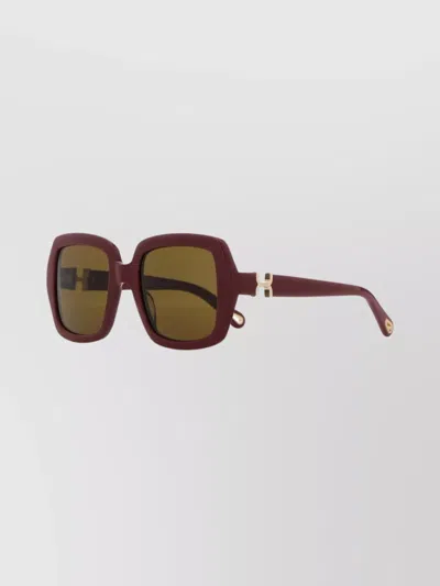 Chloé Acetate Square Frame Sunglasses With Tinted Lenses In Burgundy