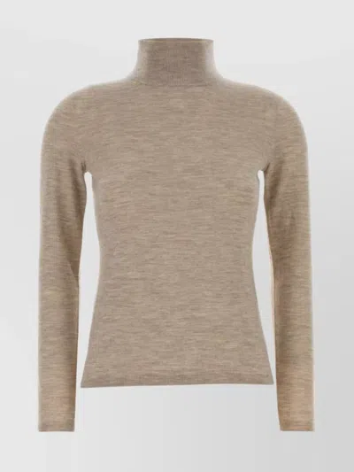 Max Mara Cashmere Turtleneck Sweater Ribbed Long Sleeves In Animal Print