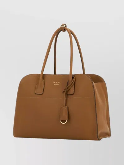 Prada Brown Logo Medium Tote In Brown