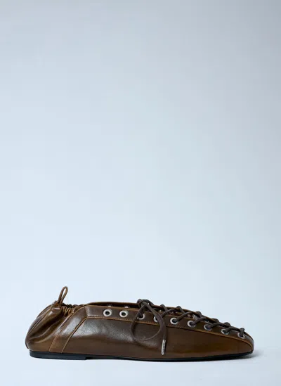 Ganni Khaki Oleatex Lace-up Ballerina Flats In Brown