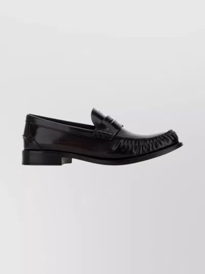 Prada Leather Loafers With Penny Strap And Round Toe In Black