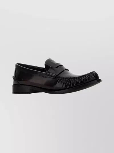 Prada Leather Loafers With Penny Strap And Round Toe In Black