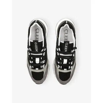Cleens Mens Blk/grey Aero Runner Leather, Suede And Mesh Trainers Eur 43 / 9 Uk In Black