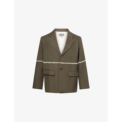 Kartik Research Mens Olive/ecru Rabari Embroidered Wool Blazer In Green