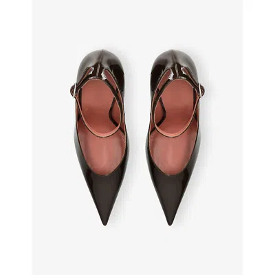 Amina Muaddi Patent Leather Anok Pumps 105 In Brown