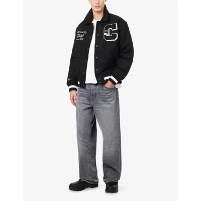 Carhartt Mens Black World Class Varsity Relaxed-fit Woven Jacket In Black