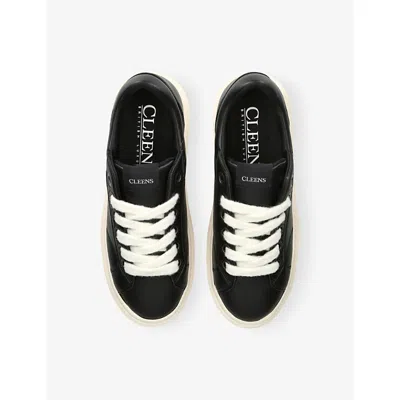 Cleens Mens Black Ace Leather Trainers Eur 42.5 / 8.5 Uk In Black