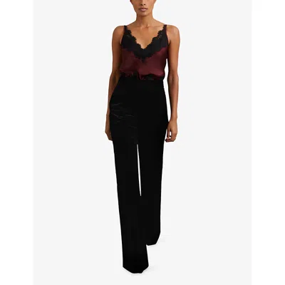 Reiss Womens Black Myrtle Flared-leg Velvet Trousers In Black