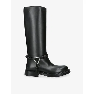Bottega Veneta Knee High Boot Braided Strap Detail In Black