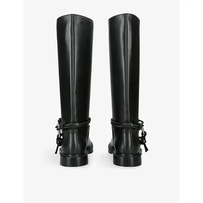 Bottega Veneta Knee High Boot Braided Strap Detail In Black