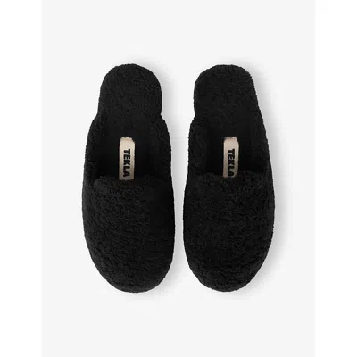 Tekla Womens Black Cushioned Shearling Slippers In Black