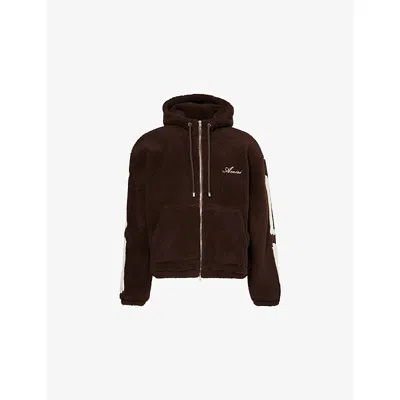 Amiri Mens Dark Brown Bones Logo-embroidered Fleece Hoody In Brown