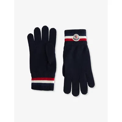 Moncler Mens Navy Striped Brand-patch Wool Gloves Xl In Blue