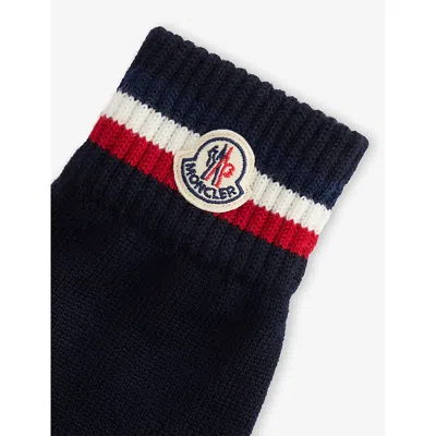 Moncler Mens Navy Striped Brand-patch Wool Gloves Xl In Blue