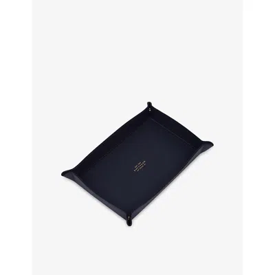 Smythson Navy Small Rectangular Leather Trinket Tray In Blue