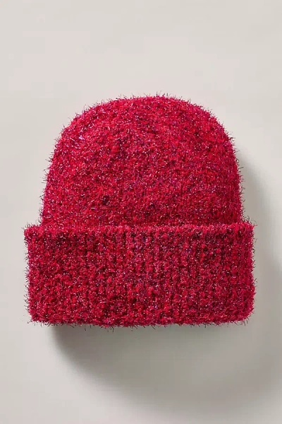 Maeve Metallic Tinsel Beanie In Pink