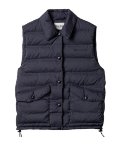 Miu Miu Technical Pongé Down Vest In Blue