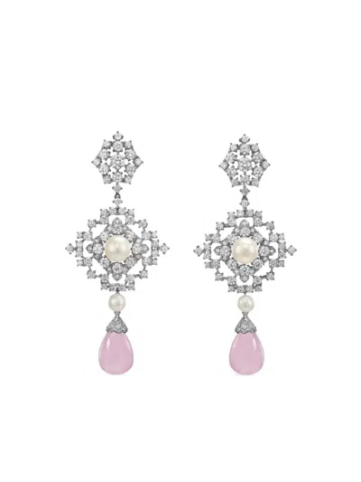 Anabela Chan Rhodium Vermeil Pixelise Multi-stone Earrings In Metallic