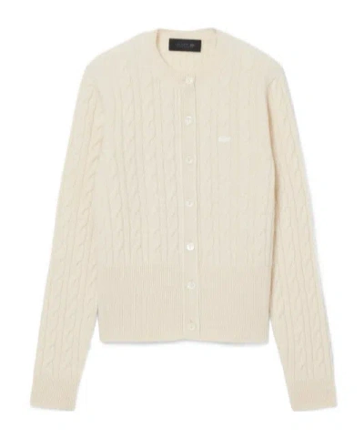 Lacoste Runway Cashmere Cable Knit Cardigan In Neutral
