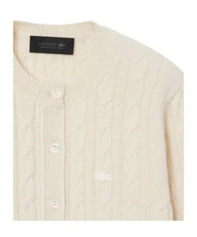 Lacoste Runway Cashmere Cable Knit Cardigan In Neutral