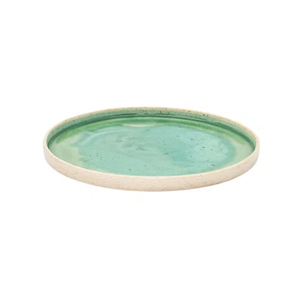Anatoliacraft Green Hic Ceramics Medium River Round Plate — Handcrafted Stoneware Serving Plate In Green