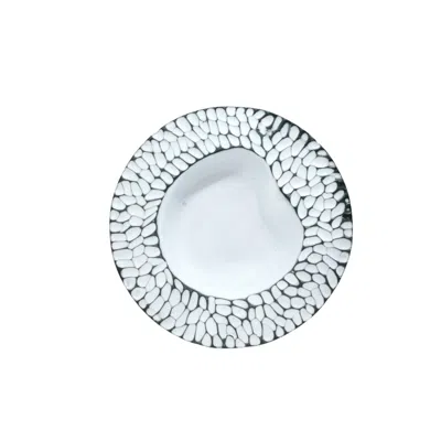 Anatoliacraft White / Black Hic Ceramics Stone Wave Spaghetti Plate Recif — Handcrafted Textured Stoneware Plate In White