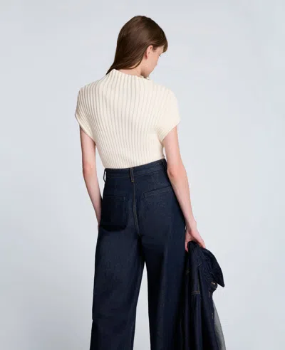 Kenneth Cole Asymmetrical Ribbed Mock Neck Sweater In White