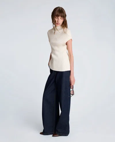 Kenneth Cole Asymmetrical Ribbed Mock Neck Sweater In White