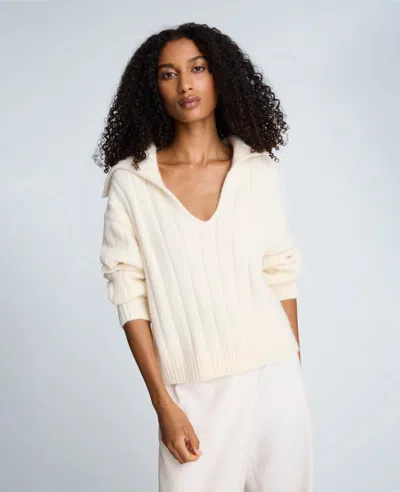 Kenneth Cole V-neck Wide Rib Polo Sweater In Neutral