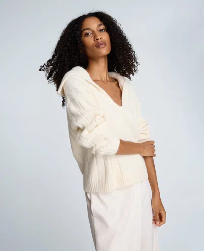 Kenneth Cole V-neck Wide Rib Polo Sweater In Neutral
