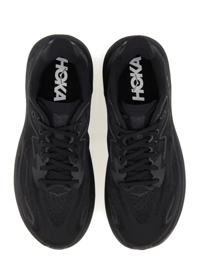 Hoka All-black Breathable Mesh Sneakers With Cushioned Rubber Sole In Black