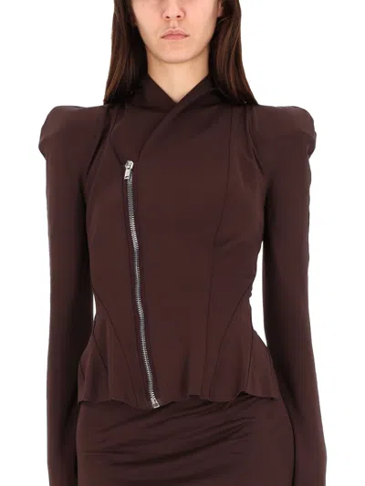 Rick Owens Modern Fitted Jacket Asymmetric Zip In Brown