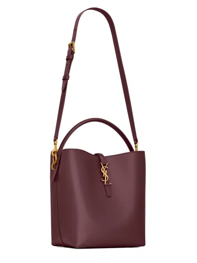 Saint Laurent Le 37 Ysl Bucket Bag In Smooth Leather In Burgundy