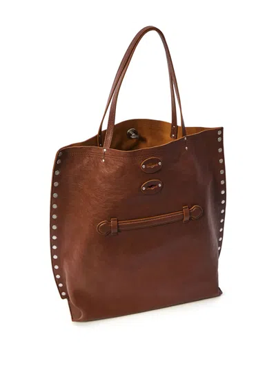 Zanellato Medium Leather Tote Bag With Metal Accents