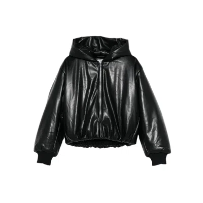 Acne Studios Hooded Faux Leather Jacket A90654le R In Black