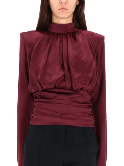 Rotate Birger Christensen Bordeaux Long-sleeved Top In Burgundy