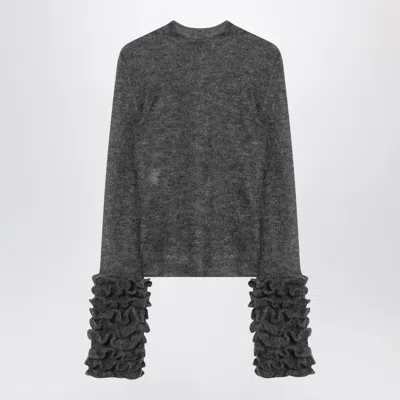 Alaïa Alaia Grey Mohair-blend Sweater With Ruffles Women In Gray